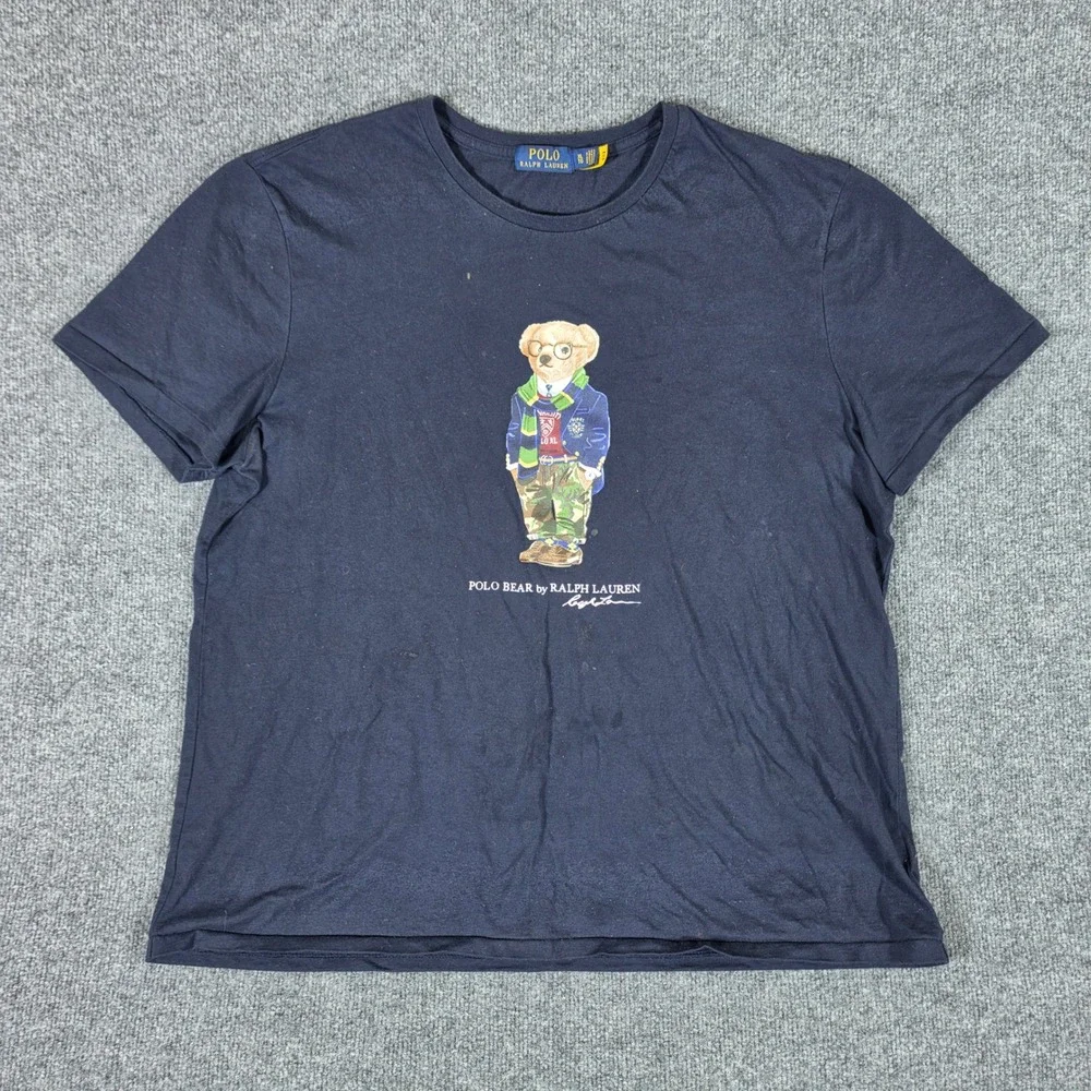Polo Ralph Lauren Mens XL Navy Blue Polo Bear Graphic T-Shirt Camo Pants Preppy